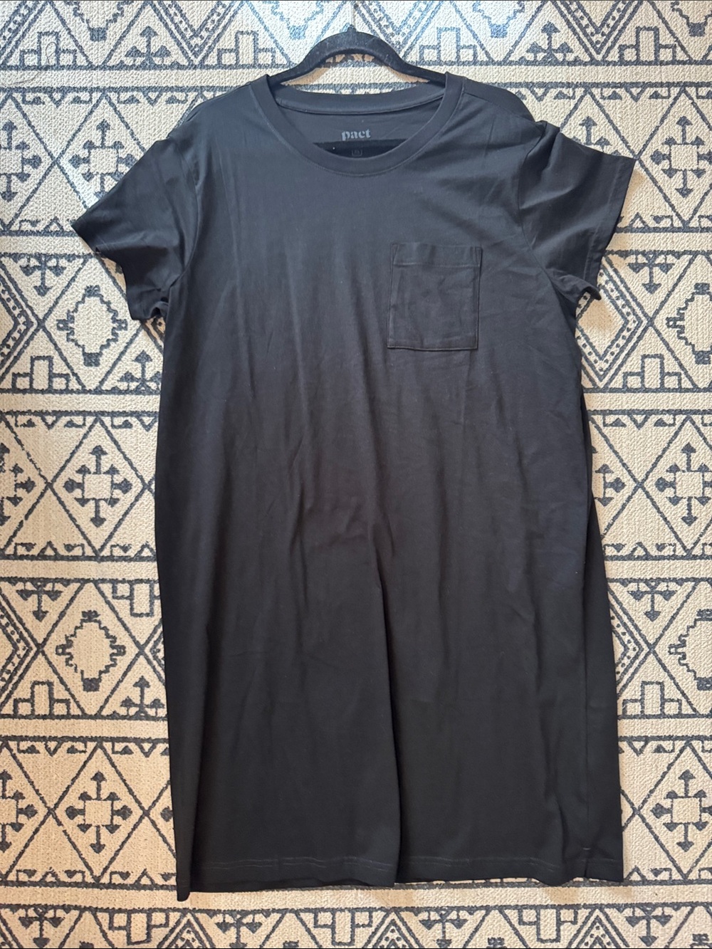 Pact Women's Black Short Sleeve Pocket Crew Tee Dress Organic Cotton NWOT - Picture 7 of 9